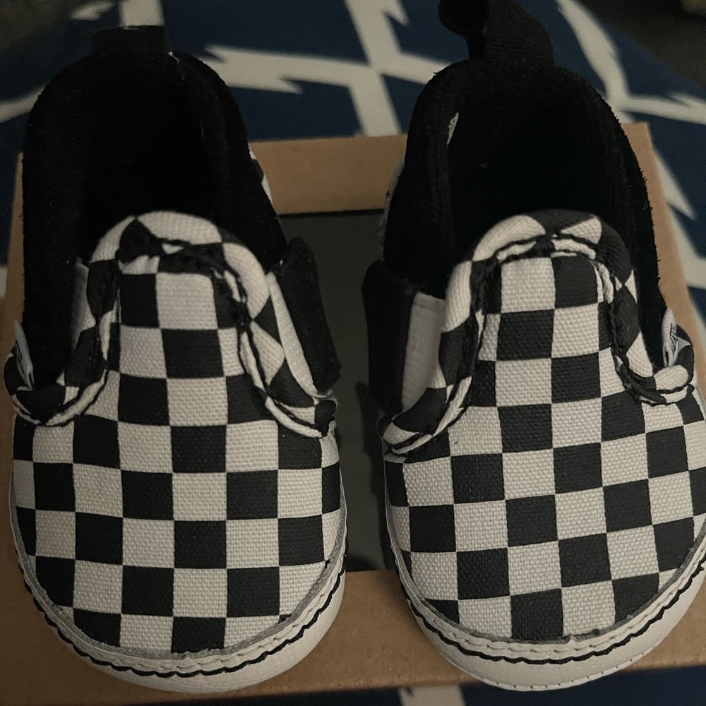 VANS Slip-On Crib Shoes, Black and White Checker, Size 1